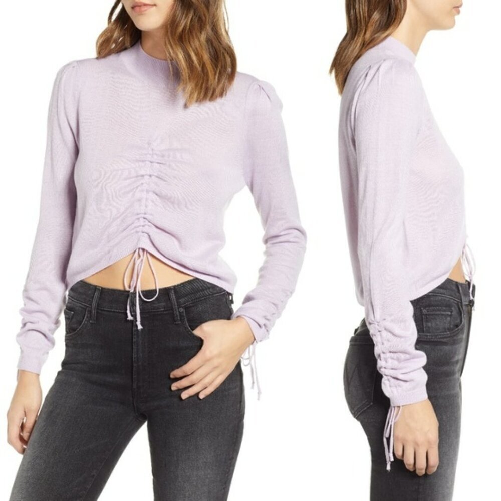 J.O.A. Lavender Ruched Front Cropped Sweater Size M
